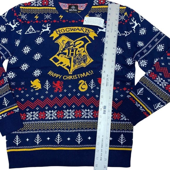 Harry Potter Men's M Hogwarts Happy Christmas Ugly Holiday Sweater Wizard World - Picture 3 of 12
